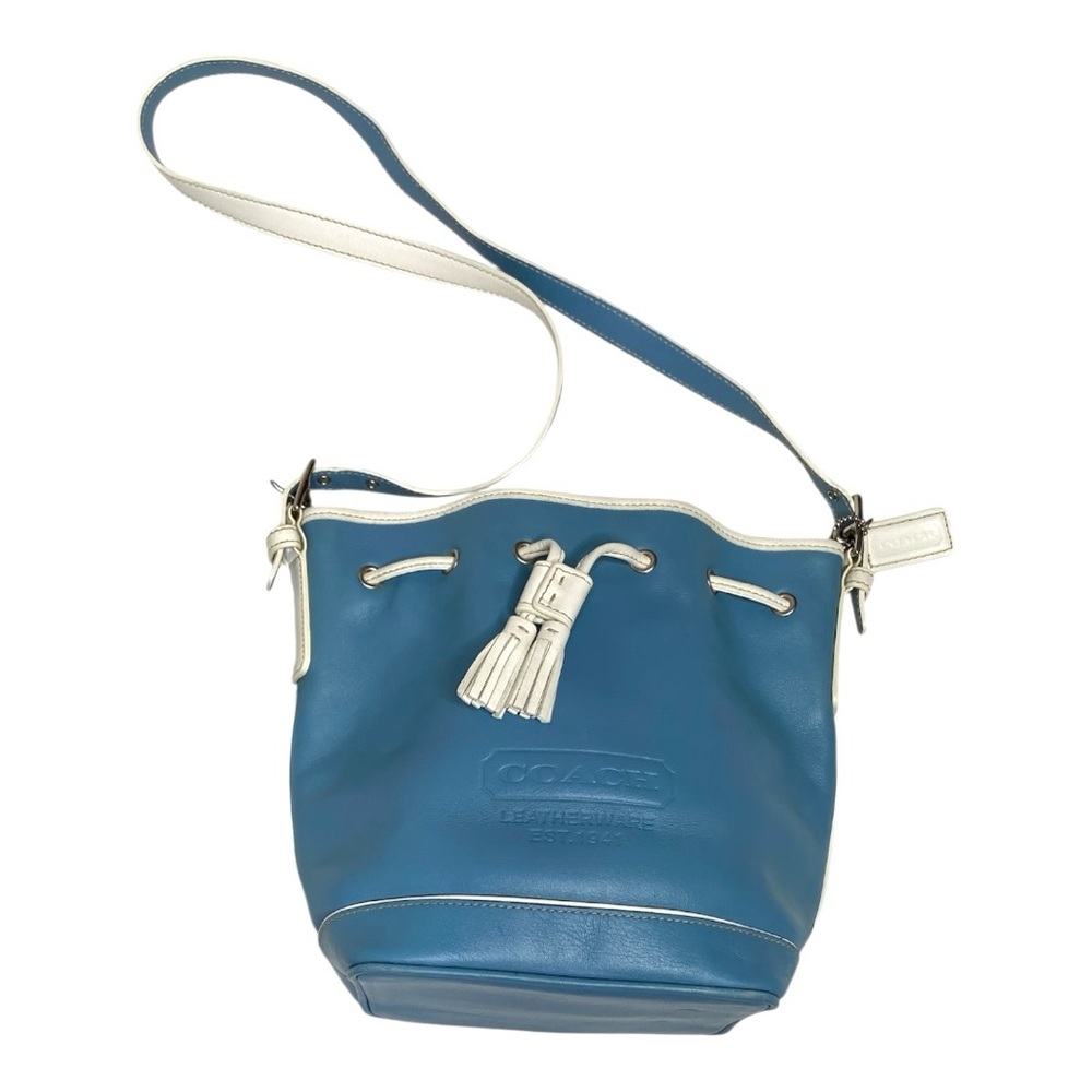 Coach 2003 Blue and White Leather Bucket Shoulder Bag - Picture 6 of 15